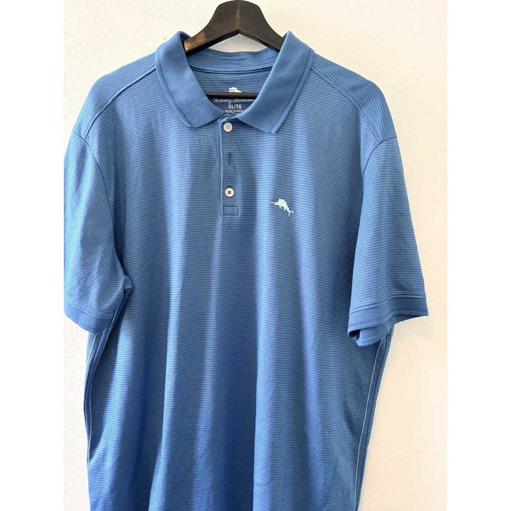 Tommy Bahama Marlin Polo Shirt Mens XL Blue Micro Stripe Golf Casual